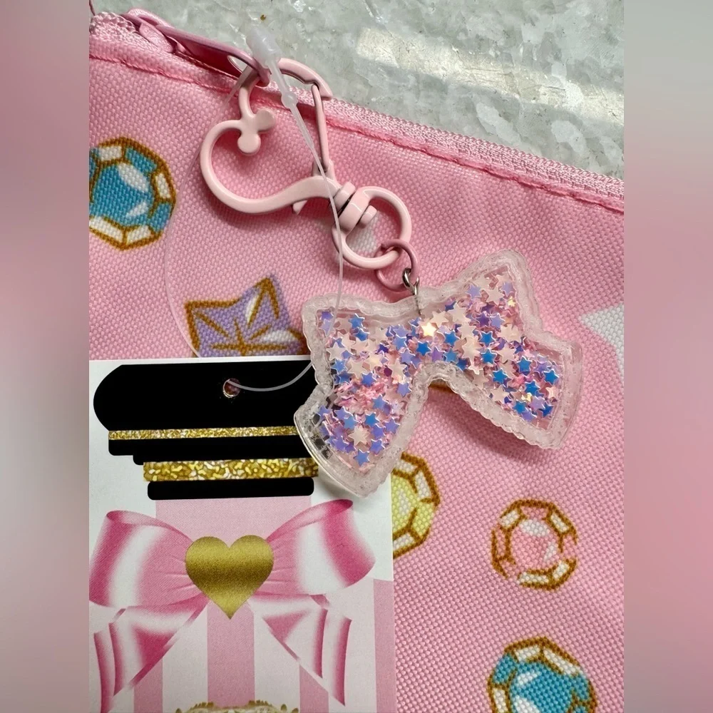 New Large Pink Hello Kitty Makeup Cosmetic Tech Pencil Bag w/ Bow Charm - 13.25”
